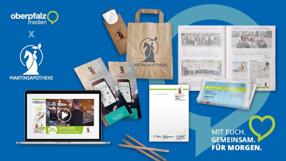 Digital, Print, klassisch – Oberpfalz Medien unterstützt die Martins Apotheke von A bis Z. Grafik: Oberpfalz Medien GmbH