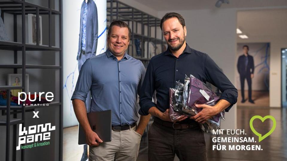 Gute Ideen entstehen im Austausch: Joseph Reiter von Hatico und Sebastian Kopp von Kompane arbeiten gemeinsam an der digitalen Weiterentwicklung von pure by Hatico. Bild: Sebastian Scherm